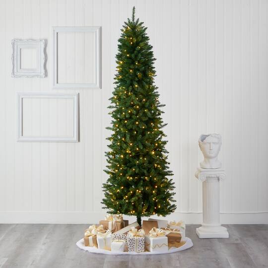 8ft. Pre-Lit Green Mountain Pine Artificial Christmas Tree, Clear LED Lights
